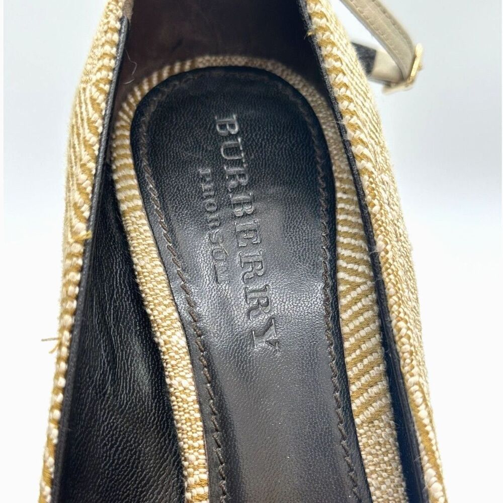 Burberry Tan Woven Platform Wedge Pumps Black Heels Sz 39 - Picture 9 of 9